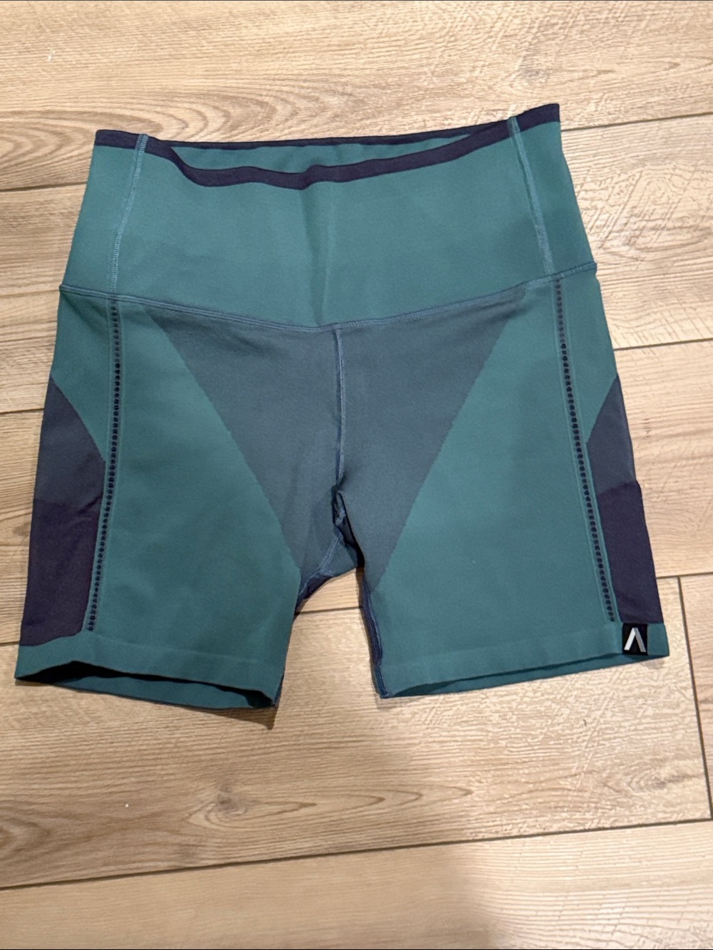 Athleta High-Waist Teal & Navy Athletic Bike Shorts